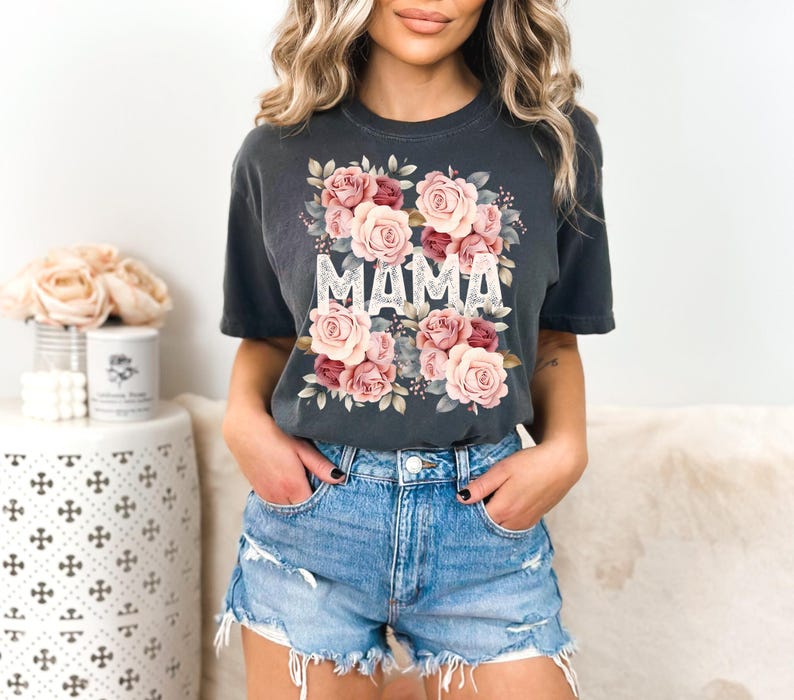 Mama Shirt PNG, Floral Mom Png Download, Mother's Day Tee Shirt Sublimation, For Mom Shirt Png, Png For Tshirt, Mother's Day T-shirt Design - Image 4