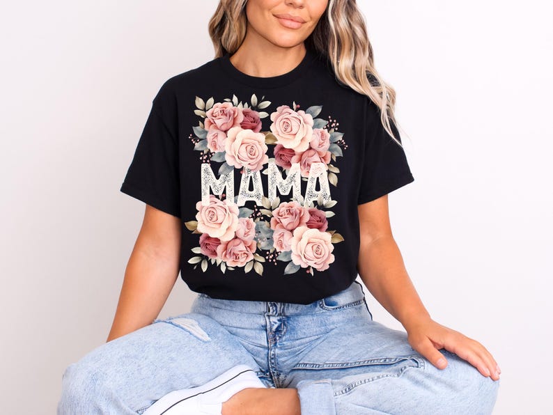 Mama Shirt PNG, Floral Mom Png Download, Mother's Day Tee Shirt Sublimation, For Mom Shirt Png, Png For Tshirt, Mother's Day T-shirt Design - Image 5