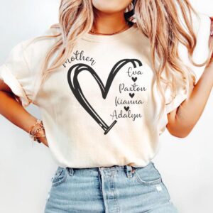 Custom Mother T-shirt, Personalized Mom Sweatshirt, Hoodie with Kids Names, Gift for Mom, Mom Heart Shirt, Custom Grandma, Mother's Day Gift