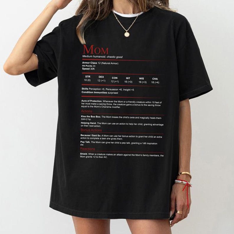 D&D Mom Stat Block Shirt, DnD Mom Shirt, Mothers Day T-shirt Sweatshirt, Gift for Her - Image 2