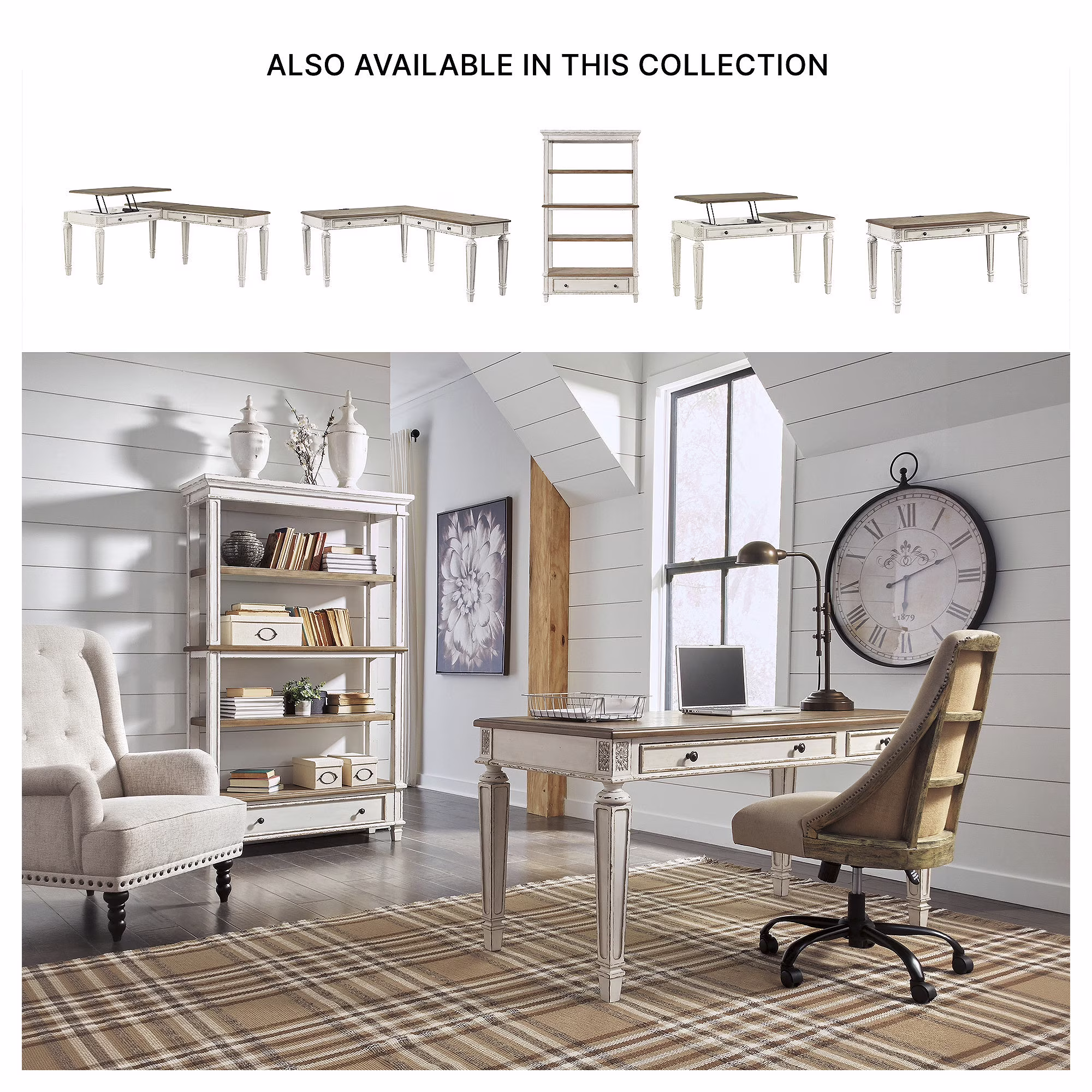 Signature Design by 75" Farmhouse Bookcase with Drawer - Chipped White & Brown - Image 4