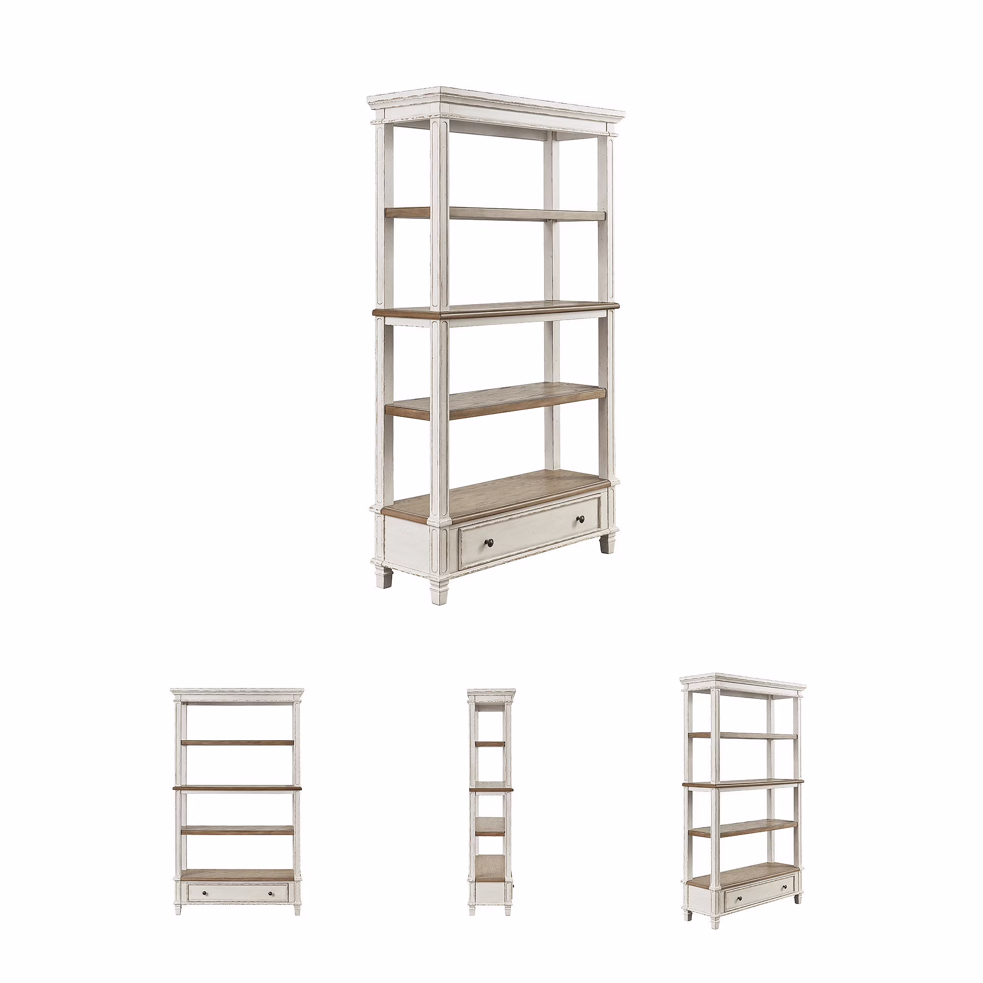 Signature Design by 75" Farmhouse Bookcase with Drawer - Chipped White & Brown - Image 5