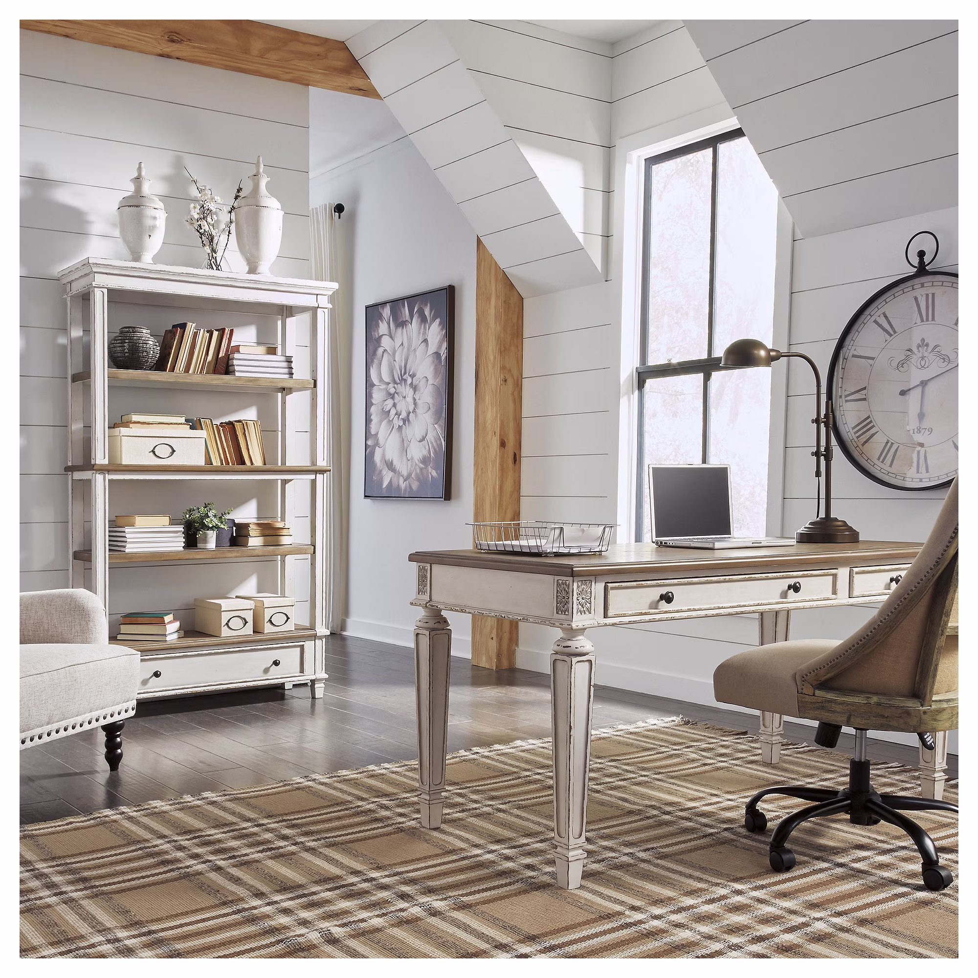 Signature Design by 75" Farmhouse Bookcase with Drawer - Chipped White & Brown - Image 6