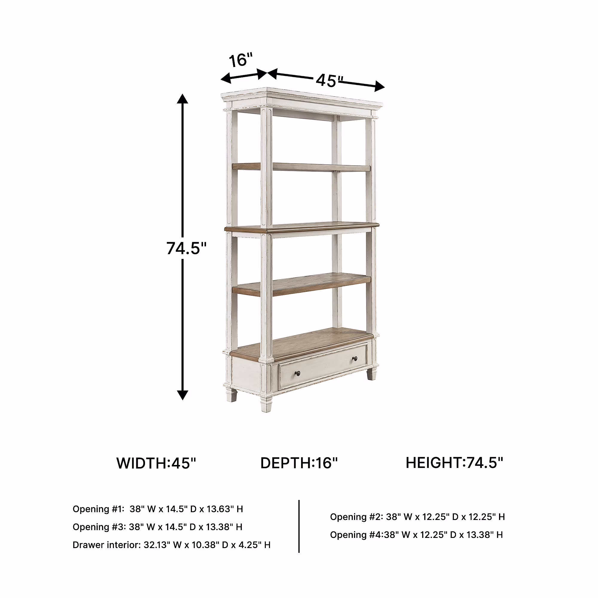 Signature Design by 75" Farmhouse Bookcase with Drawer - Chipped White & Brown - Image 7