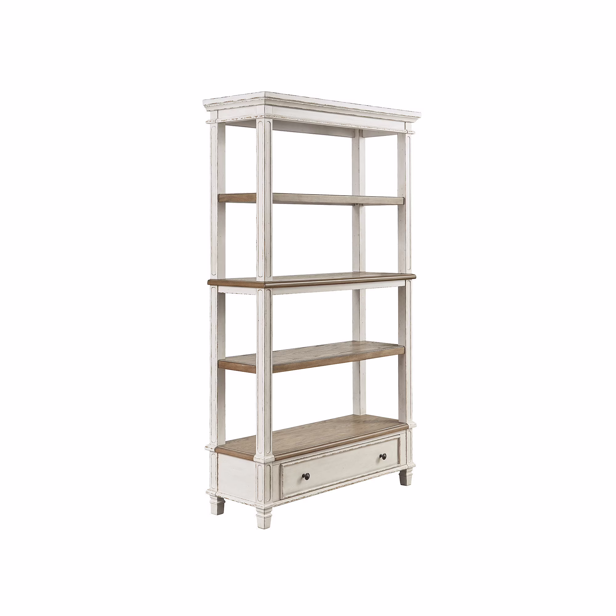 Signature Design by 75" Farmhouse Bookcase with Drawer - Chipped White & Brown